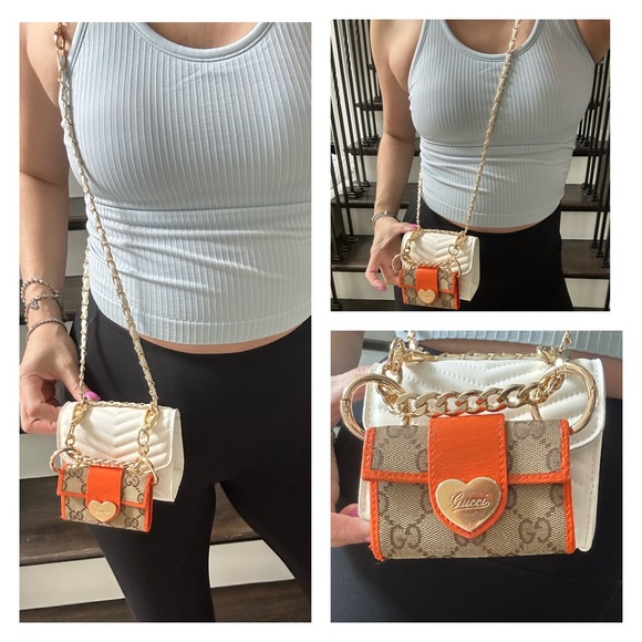 💯 GUCCI Heart Orange Trim Tan Monogram 6-Key Walle on offmarket mini bag w/ aut - Picture 12 of 13